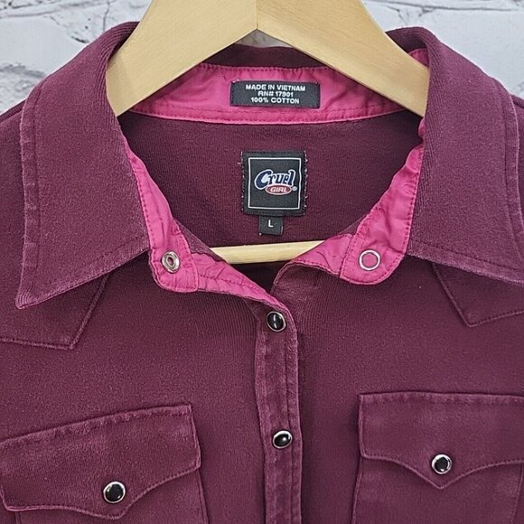 Cruel Girl Western Shirt Jr Sz L Large Maroon Pearl Snaps Cowgirl - Picture 7 of 15
